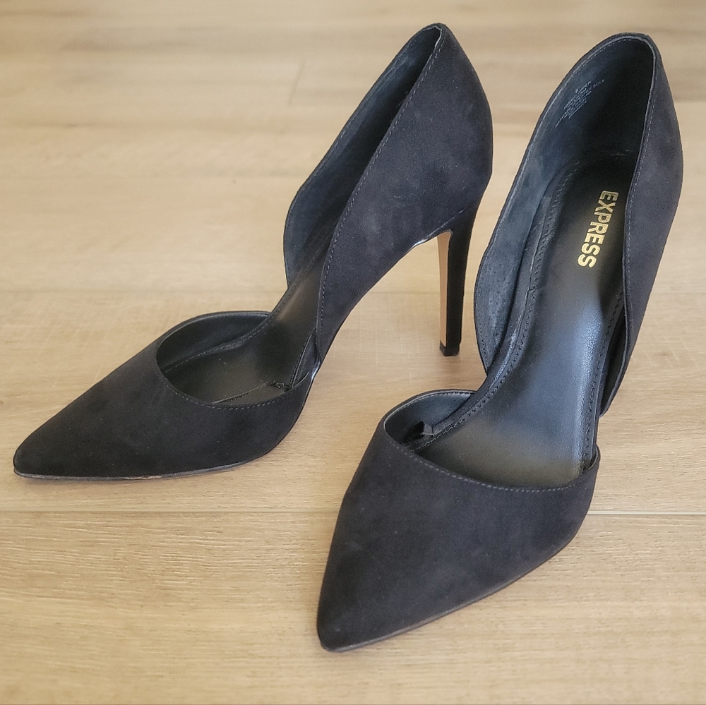 Express Women's Black Faux Suede D'Orsay Pointed Toe Pump Heel Size 8 Corporate